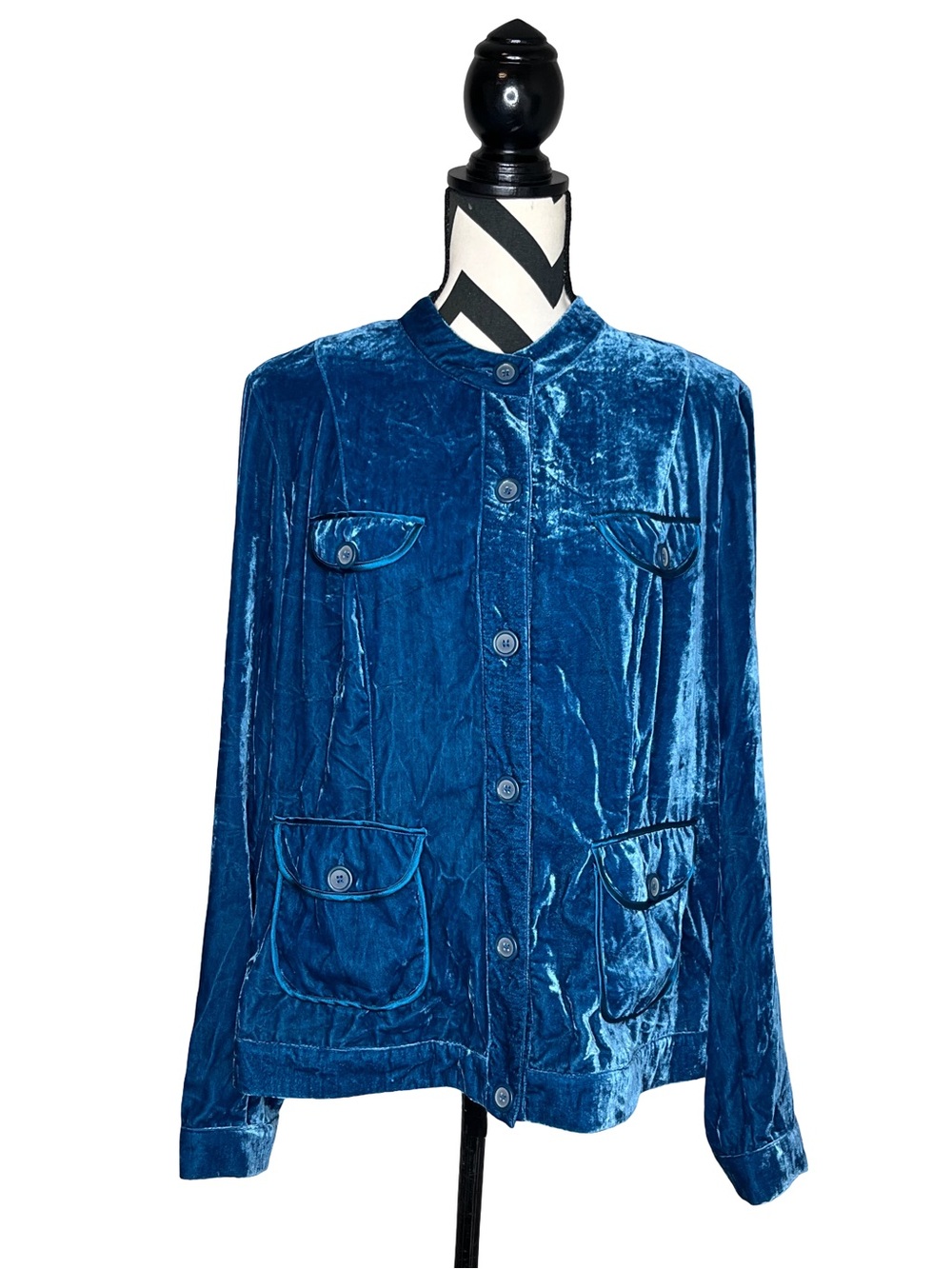 Whimsigoth 90's Witchy Y2K Teal Crushed Velvet Utility Shirt Jackets Sz XL